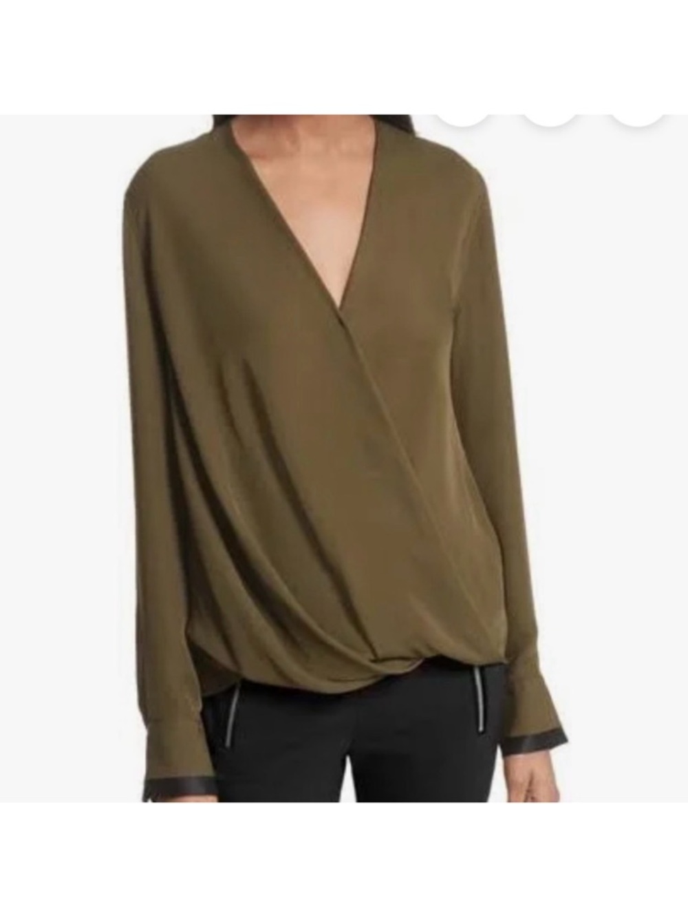 Rag & Bone Wrap High lLow Olive Green Silk Blouse